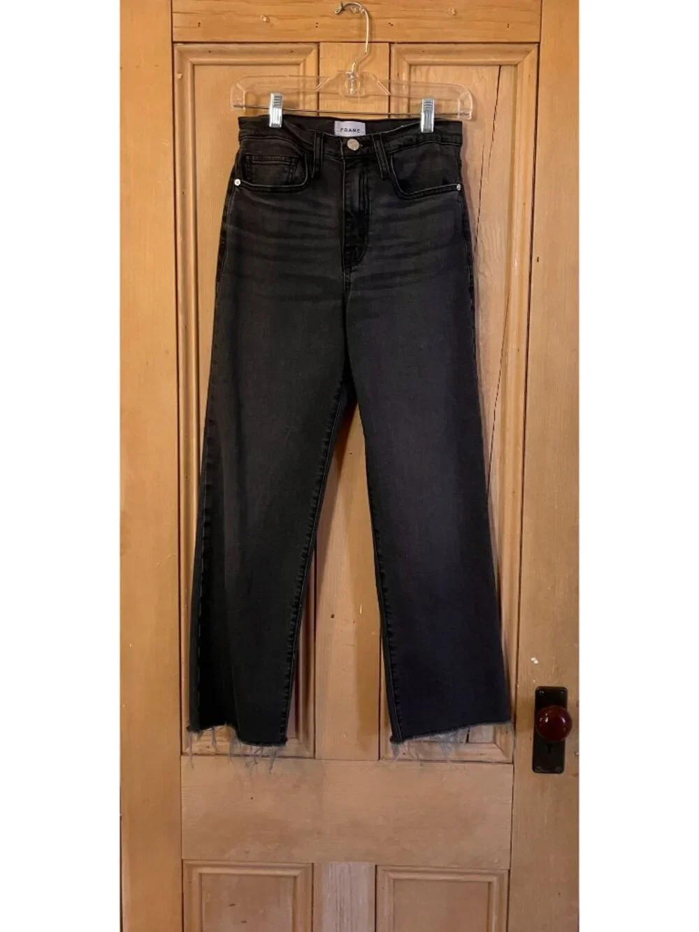 Frame Womens Le Jane Crop Raw Hem Fray Denim Jeans Size 25 Black Obsidian AN EXC - Picture 3 of 12